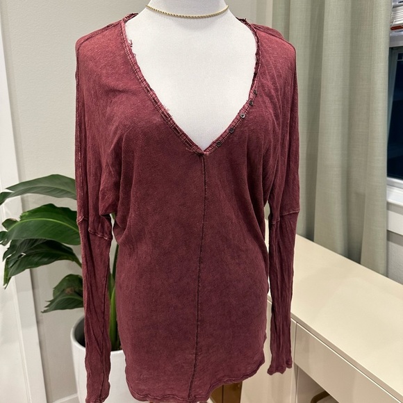 We The Free Tops - We The Free Burgundy V-Neck Long Sleeve Top